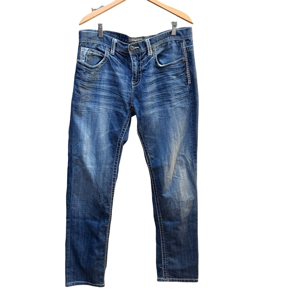 BKE Jeans Mens 34R Blue Aiden Straight Denim Streetwear Contrast Stitch Casual